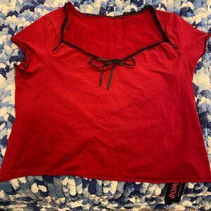 ROMWE Red Top with Black Lace Trim - Size XL - NWT